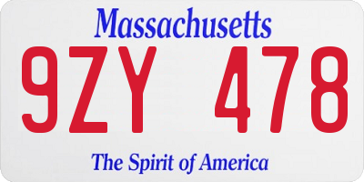 MA license plate 9ZY478