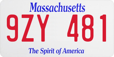 MA license plate 9ZY481