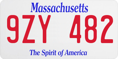 MA license plate 9ZY482