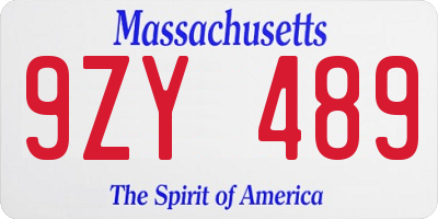 MA license plate 9ZY489