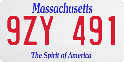 MA license plate 9ZY491