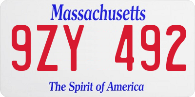 MA license plate 9ZY492