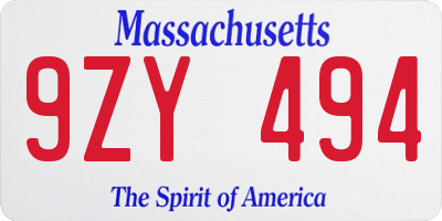 MA license plate 9ZY494