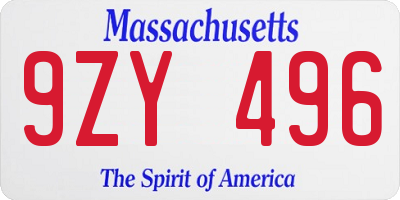 MA license plate 9ZY496