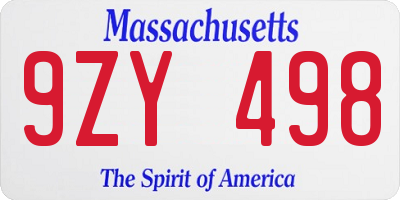 MA license plate 9ZY498