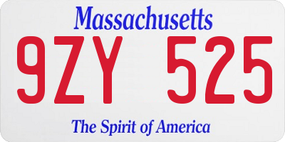 MA license plate 9ZY525