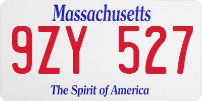 MA license plate 9ZY527
