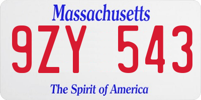 MA license plate 9ZY543