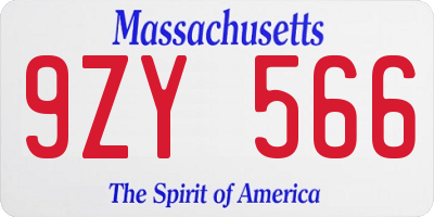 MA license plate 9ZY566