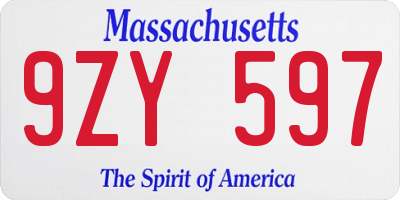 MA license plate 9ZY597