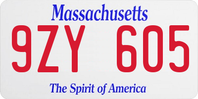 MA license plate 9ZY605