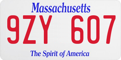 MA license plate 9ZY607