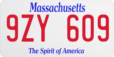 MA license plate 9ZY609