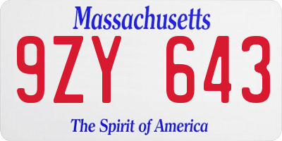 MA license plate 9ZY643