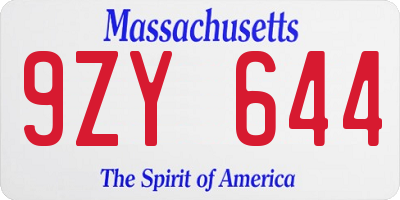 MA license plate 9ZY644