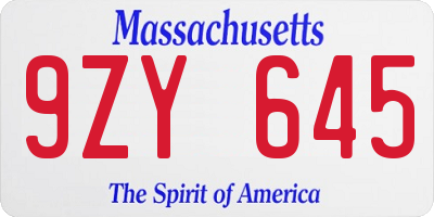 MA license plate 9ZY645