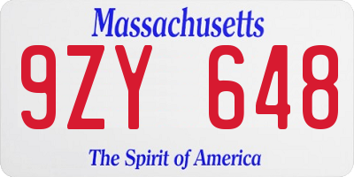MA license plate 9ZY648