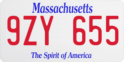 MA license plate 9ZY655