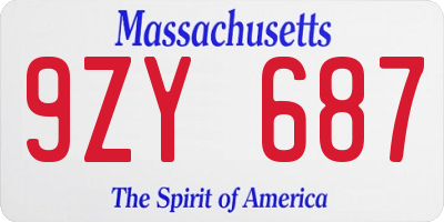 MA license plate 9ZY687