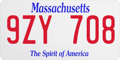 MA license plate 9ZY708
