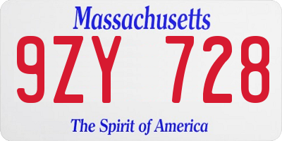MA license plate 9ZY728