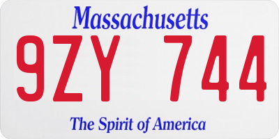 MA license plate 9ZY744