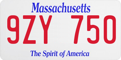 MA license plate 9ZY750