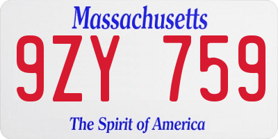 MA license plate 9ZY759