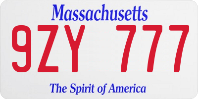 MA license plate 9ZY777