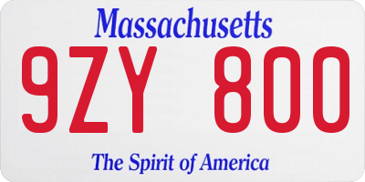 MA license plate 9ZY800