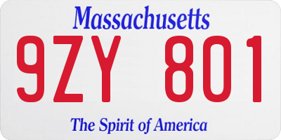 MA license plate 9ZY801