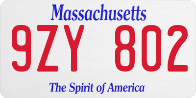 MA license plate 9ZY802