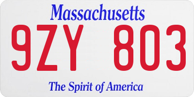 MA license plate 9ZY803