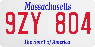 MA license plate 9ZY804