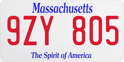 MA license plate 9ZY805