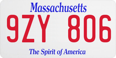 MA license plate 9ZY806