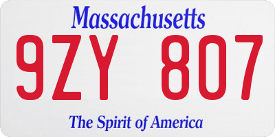 MA license plate 9ZY807