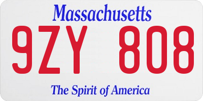 MA license plate 9ZY808