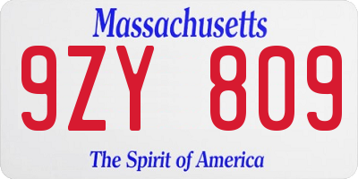 MA license plate 9ZY809