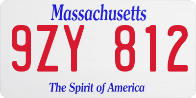 MA license plate 9ZY812