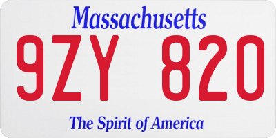 MA license plate 9ZY820