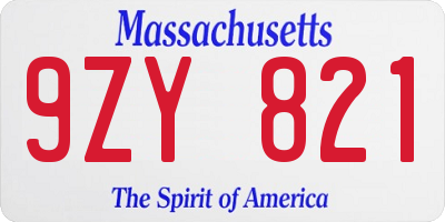 MA license plate 9ZY821