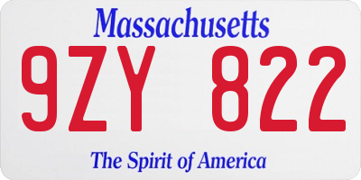 MA license plate 9ZY822