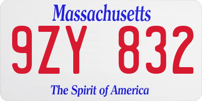 MA license plate 9ZY832