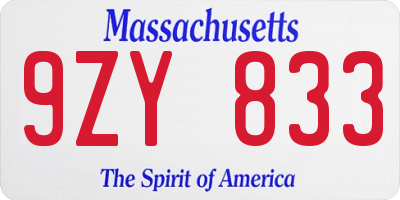 MA license plate 9ZY833