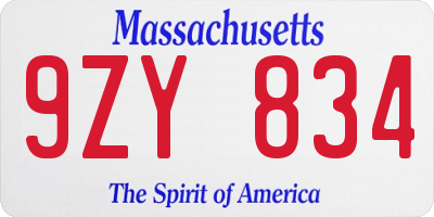 MA license plate 9ZY834