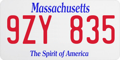 MA license plate 9ZY835