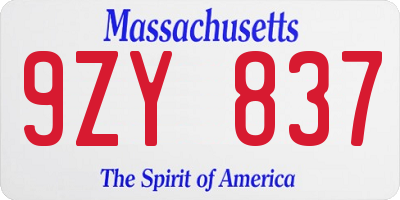 MA license plate 9ZY837