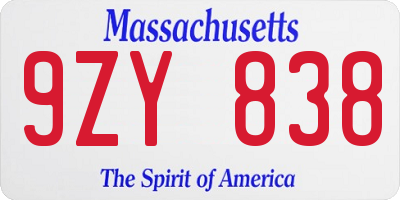 MA license plate 9ZY838