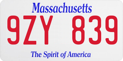 MA license plate 9ZY839